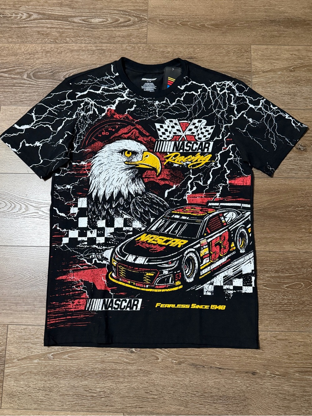 Nascar Black Graphic Tee with Red, Yellow & White Accents